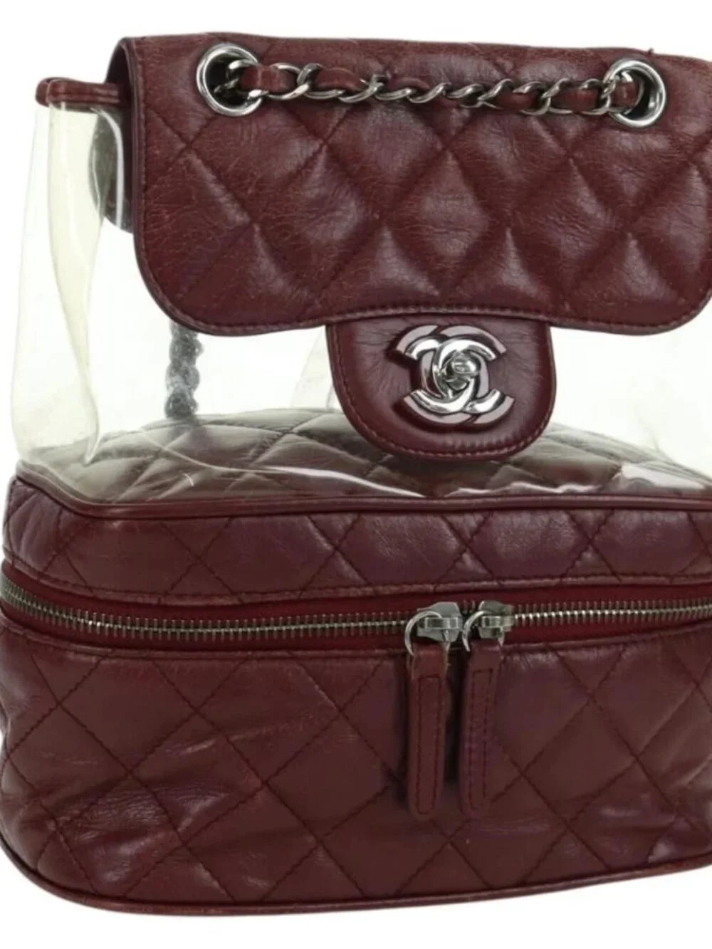 CHANEL Matelasse Chain Backpack Leather Bordeaux Silver CC Auth 172627A